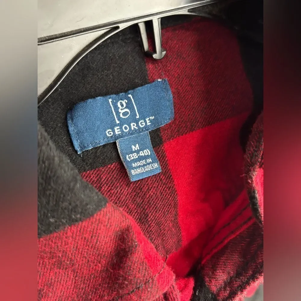 George Red Flannel Long Sleeve Button Down Shirt Size Medium 38-40 EPC